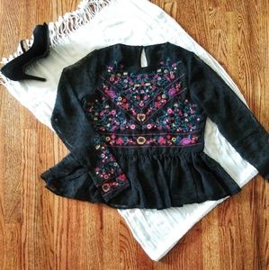BBWM Sheer Floral Embroidered Boho Shirt